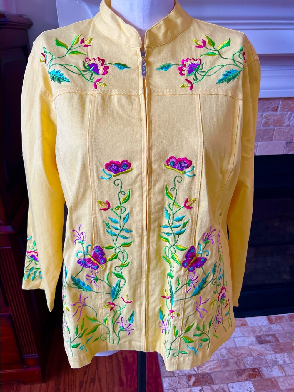 Quacker Factory Size 1X Zip Jacket  Butterfly Floral Spring like new